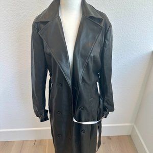 Missguided Black Faux Leather Belted Trench Coat